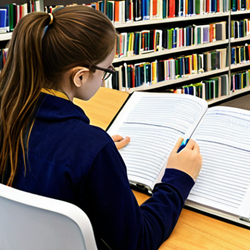 Home 14 **
A student studying for the Distribution Management Specialist exam at a library table. Open textbooks and a laptop displaying a free online lecture are visible. Highlighted text, a notebook with handwritten summaries, and a used textbook are also present. The scene conveys the idea of affordable study methods.
**