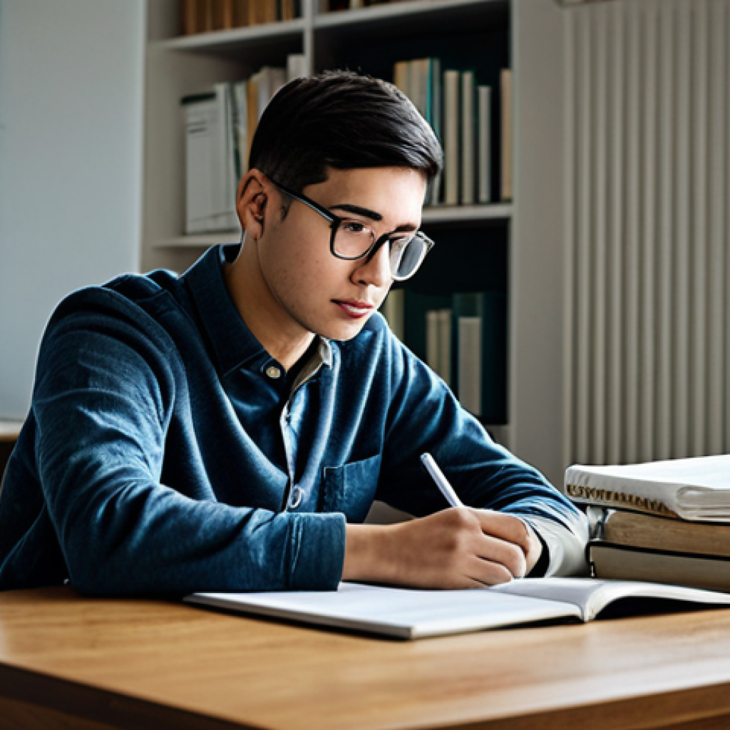 **

"A diligent student, fully clothed in casual attire, studying at a well-lit desk covered with textbooks and notes, safe for work, appropriate content, professional environment, perfect anatomy, correct proportions, natural pose, focused expression, high quality study atmosphere, modest setting."

**