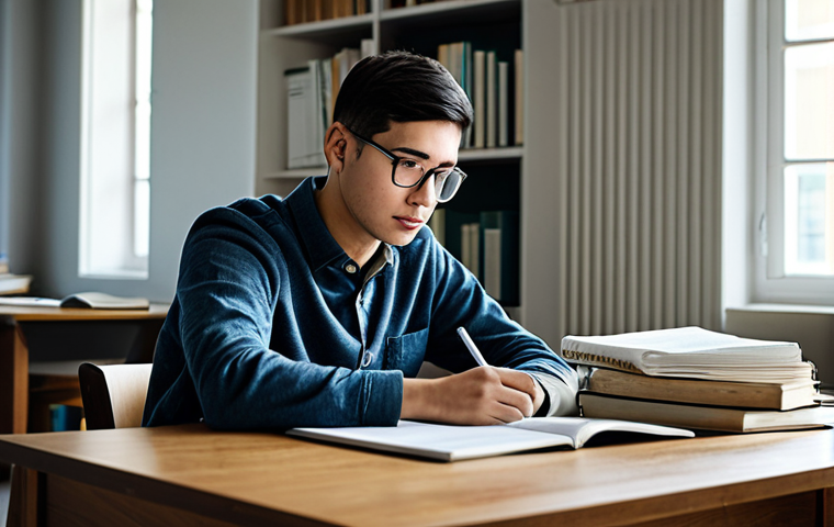 **

"A diligent student, fully clothed in casual attire, studying at a well-lit desk covered with textbooks and notes, safe for work, appropriate content, professional environment, perfect anatomy, correct proportions, natural pose, focused expression, high quality study atmosphere, modest setting."

**