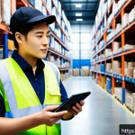 유통관리사 시험과 병행 가능한 자격증 - A professional logistics manager in a modern warehouse environment, wearing business casual attire a...