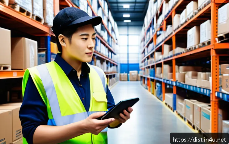 유통관리사 시험과 병행 가능한 자격증 - A professional logistics manager in a modern warehouse environment, wearing business casual attire a...