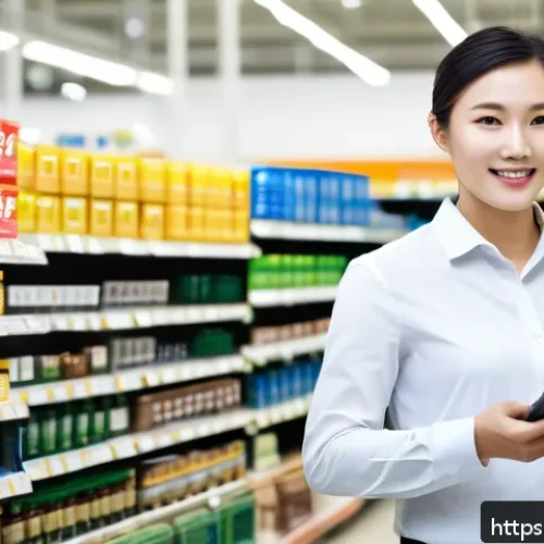 유통관리사 자격증으로 가능한 업종 - A professional retail manager in a modern large supermarket, confidently overseeing inventory shelve...