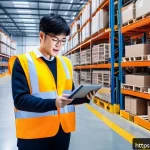 유통관리사로 입사 가능한 대기업 - A modern corporate logistics warehouse scene with diverse employees wearing business casual attire a...